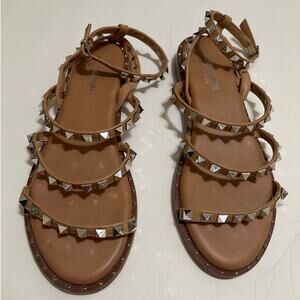 Silver Studded Wrap Around Ankle Flat Sandals with Memory Foam Size 8
